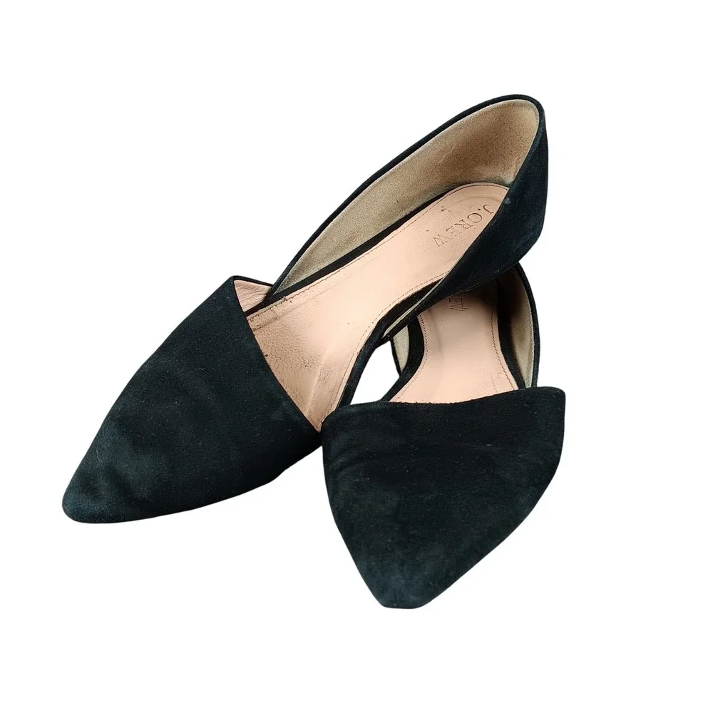 J. Crew Black Suede Pointed Toe DOrsay‎ Flats Women Shoes